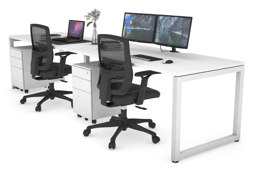 [NONE,QDLR2188.W.WT|0,1012()] Quadro Loop Legs 2 Person Run Office Workstation [1800L x 800W with Cable Scallop]