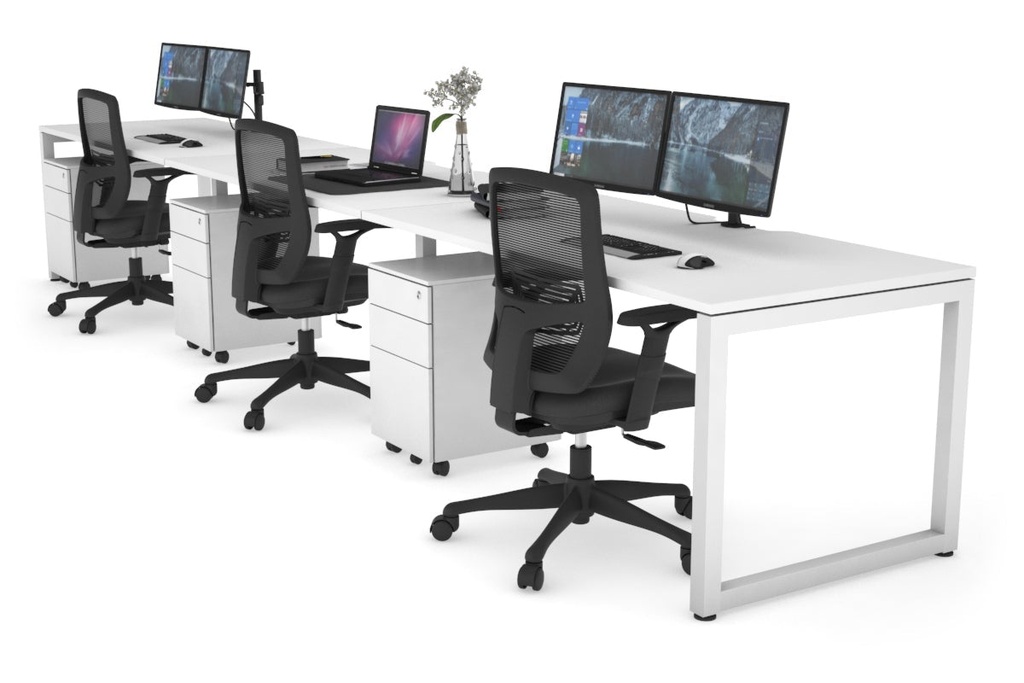 [NONE,QDLR3188.W.WT|0,1462()] Quadro Loop Legs 3 Person Run Office Workstation [1800L x 800W with Cable Scallop]