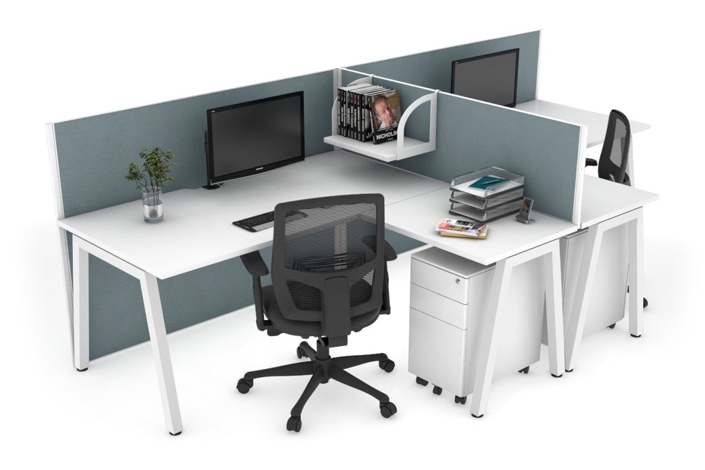 [NONE,QDPR2818.W.WT,NONE|0,1359,0()] Quadro A Legs 2 Person Corner Workstation - T Configuration [1400L x 1800W with Cable Scallop]