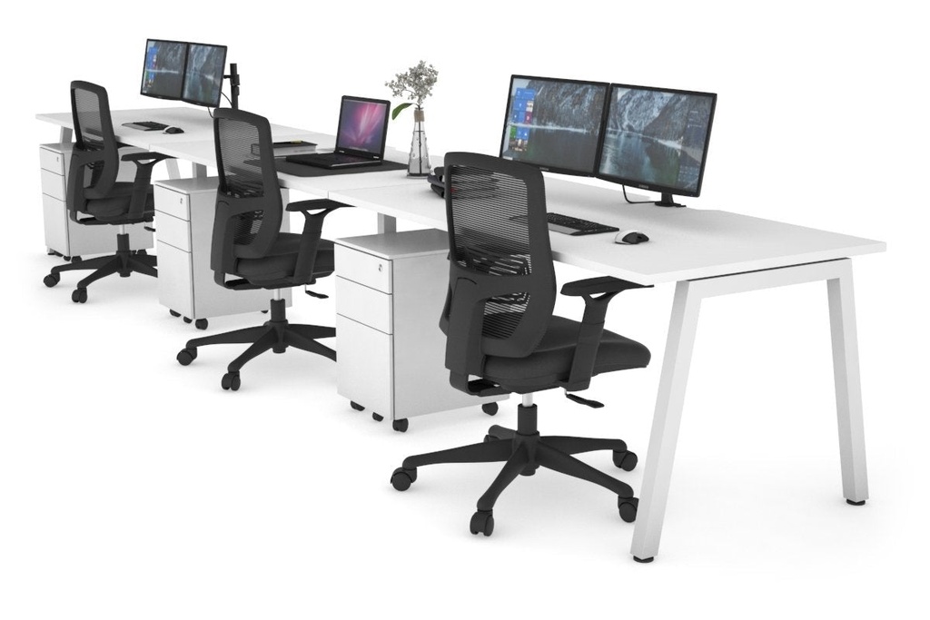[NONE,QDPR3168.W.WT|0,869()] Quadro 3 Person Run Office Workstation [1600L x 800W with Cable Scallop]