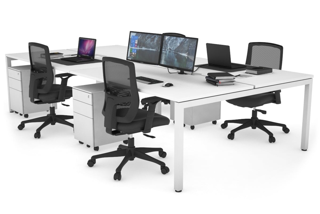 [NONE,QDSB4188.W.WT,NONE|0,1089,0()] Quadro Square Legs 4 Person Office Workstation [1800L x 800W with Cable Scallop]