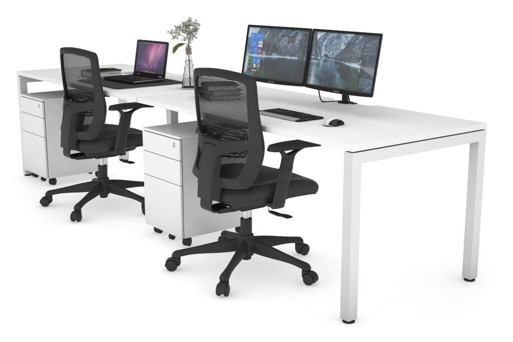 [NONE,QDSR2168.W.WT|0,605()] Quadro Square Legs 2 Person Run Office Workstation [1600L x 800W with Cable Scallop]