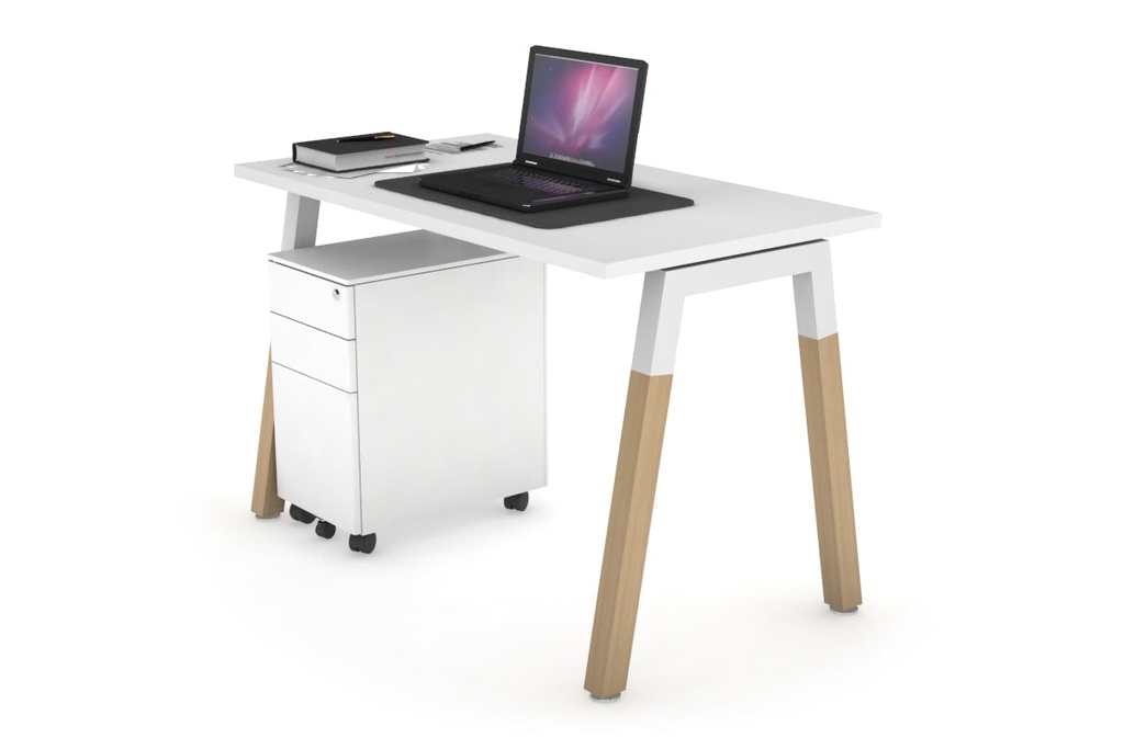 [NONE,QDW1006.W.WT|0,549()] Quadro A Legs Office Desk - Wood Legs Cross Beam [1000L x 600W]