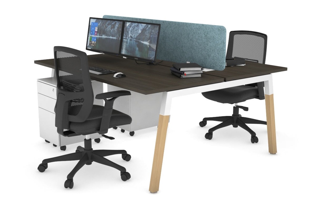 [NONE,QDWB2167.W.WT,NONE|0,984,0()] Quadro A Legs 2 Person Office Workstation - Wood Legs Cross Beam [1600L x 700W]