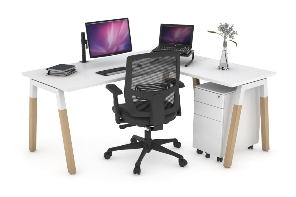 Quadro A Legs - L Shaped Corner Office Desk - Wood Legs Cross Beam [1600L x 1700W]