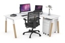 Quadro A Legs - L Shaped Corner Office Desk - Wood Legs Cross Beam [1600L x 1800W with Cable Scallop]