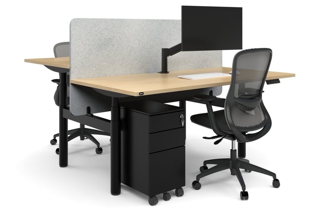 [PRHB2128PT-V2,NONE,NONE|1990,0,0()] Flexi Premium Height Adjustable 2 Person H-Bench Workstation - Black Frame [1200L x 800W with Cable Scallop]