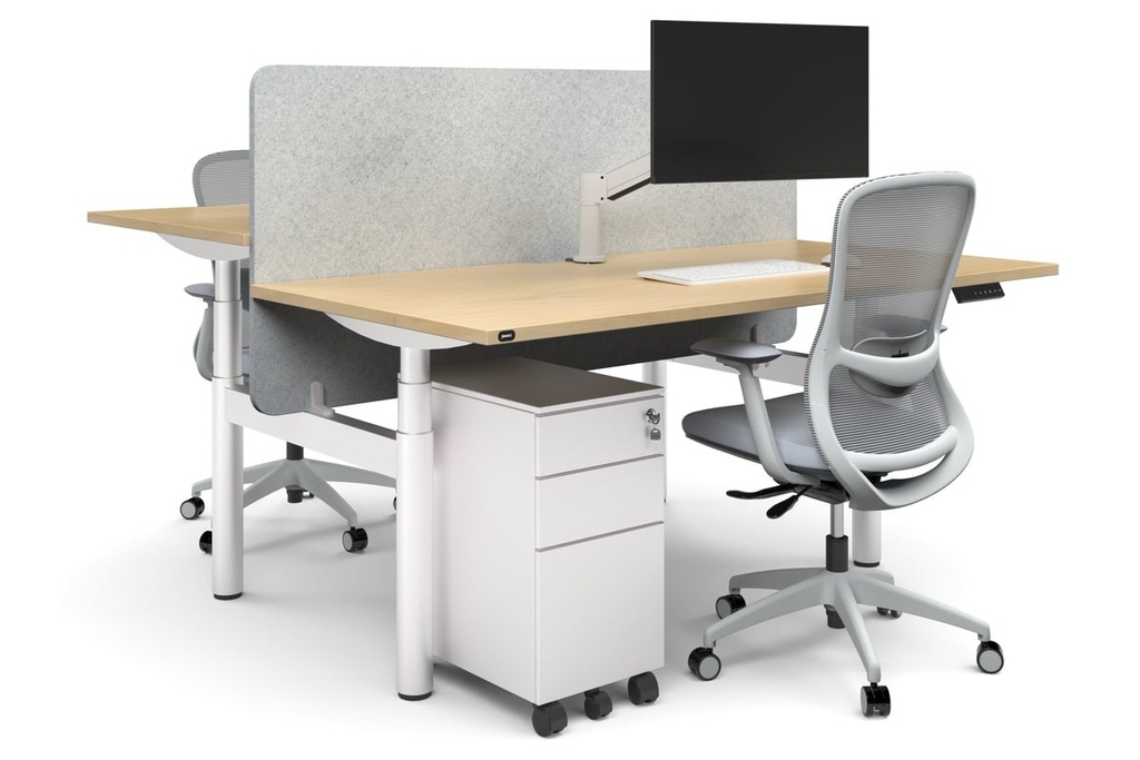 Flexi Premium Height Adjustable 2 Person H-Bench Workstation - White Frame [1400L x 800W with Cable Scallop]