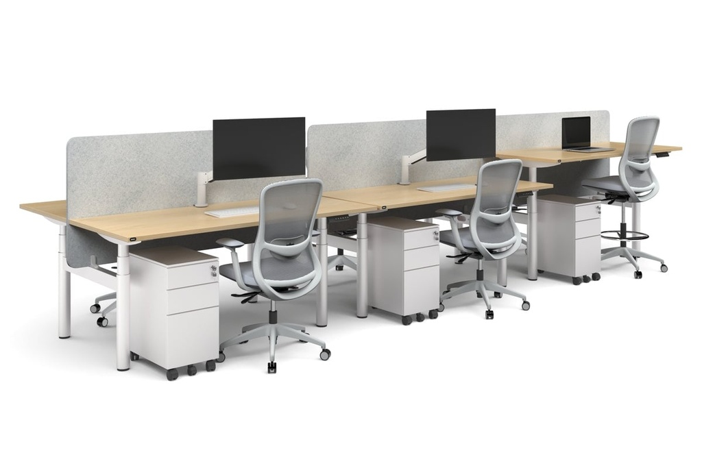 [PRHW6167PT-V2,NONE,NONE|6144,0,0()] Flexi Premium Height Adjustable 6 Person H-Bench Workstation - White Frame [1600L x 700W]