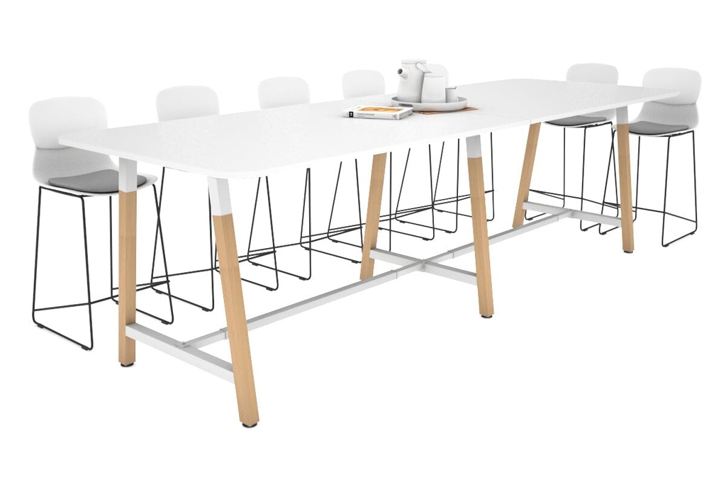 Quadro A Legs Counter Table with Rounded Corners - Wood Legs Cross Beam [3200L x 1100W with Rounded Corners]