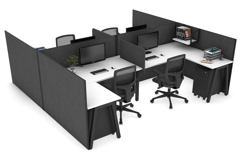 [QDB3636.B.WT,NONE,NONE|2711,0,0()] Quadro A Legs 4 Person Corner Workstation - H Configuration - Black Frame [1800L x 1800W with Cable Scallop]