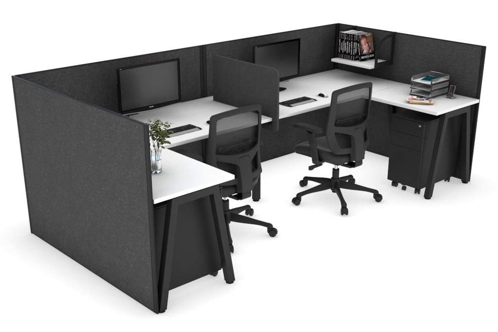 [QDPR3218.B.WT2,NONE,NONE|1393,0,0()] Quadro A Legs 2 Person Corner Workstation - U Configuration - Black Frame [1600L x 1800W with Cable Scallop]
