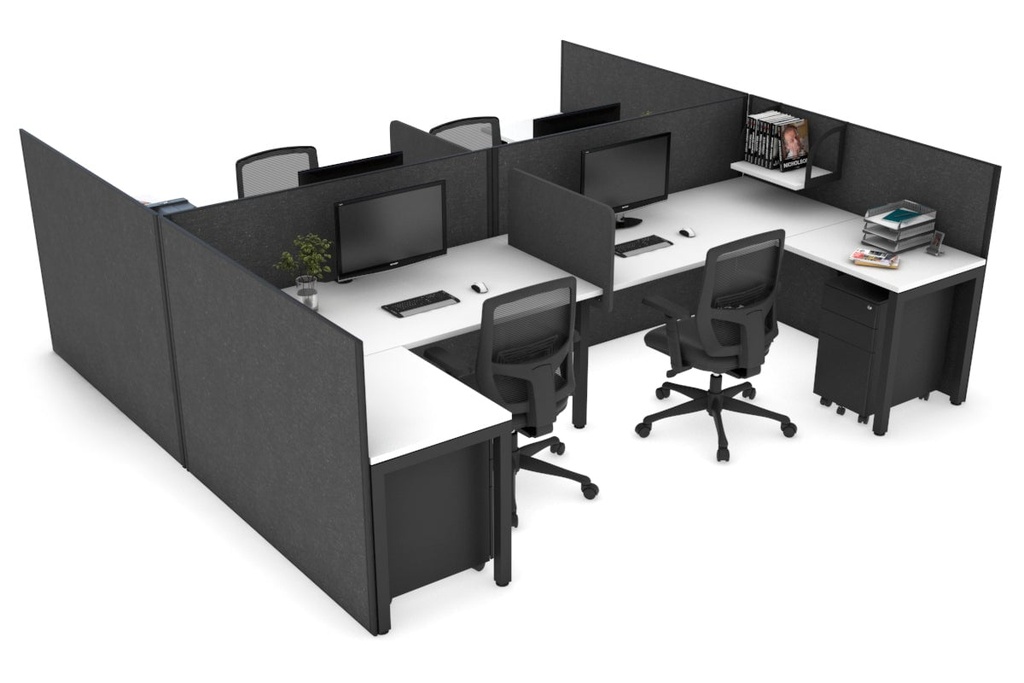 [QDSB3236.B.WT,NONE,NONE|2624,0,0()] Quadro Square Legs 4 Person Corner Workstation - H Configuration - Black Frame [1600L x 1800W with Cable Scallop]