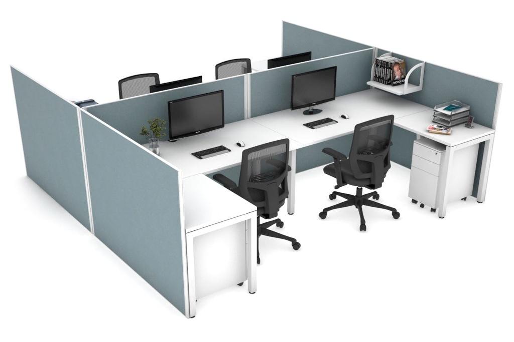 [QDSB3636.W.WT,NONE,NONE|2720,0,0()] Quadro Square Legs 4 Person Corner Workstation - H Configuration - White Frame [1800L x 1800W with Cable Scallop]