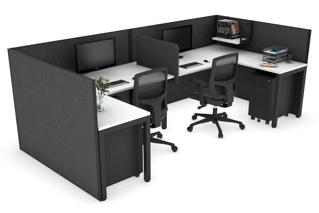 [QDSR2818.B.WT2,NONE,NONE|1355,0,0()] Quadro Square Legs 2 Person Corner Workstation - U Configuration - Black Frame [1400L x 1800W with Cable Scallop]