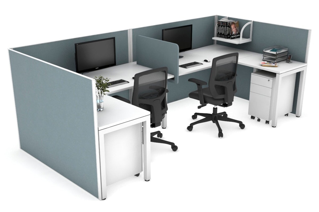 [QDSR3218.W.WT2,NONE,NONE|1389,0,0()] Quadro Square Legs 2 Person Corner Workstation - U Configuration - White Frame [1600L x 1800W with Cable Scallop]
