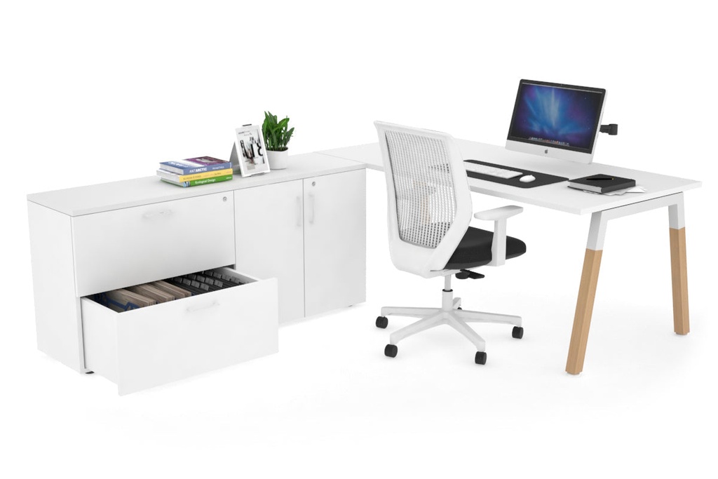 [QDW1607.W.WT,NONE,US0716BPT|665,0,525()] Quadro A Legs Executive Setting - Wood Legs White Cross Beam [1600L x 700W]