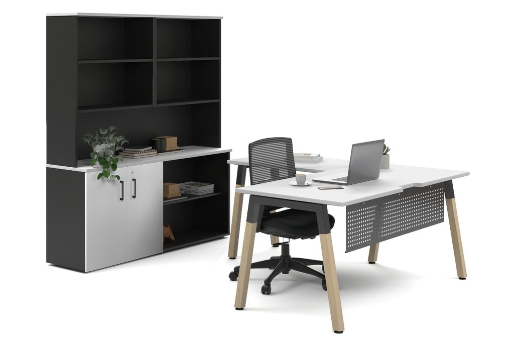 [QDW1617.B.WT,LATB716OSPT.B,NONE|1203,652,0()] Quadro A Legs L-Shaped Executive Setting - Wood Legs Black Cross Beam [1600L x 1700W]