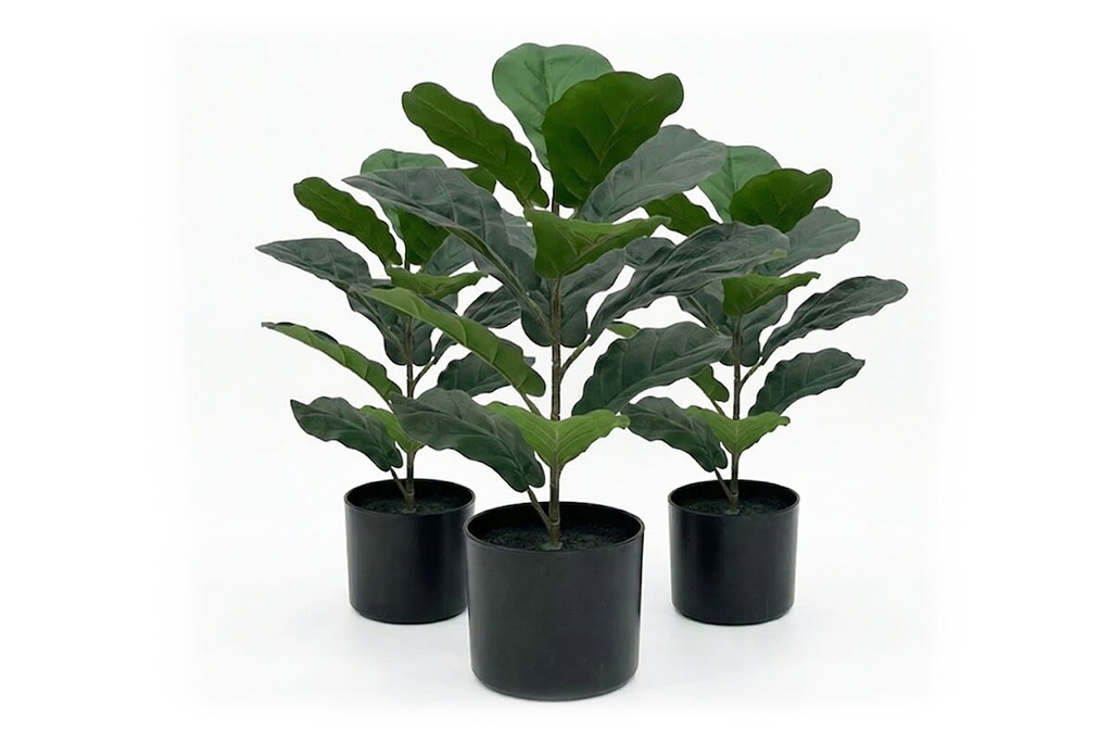 [WY25P-XX0239-SET|87()] Artificial Fiddle Leaves in Black Pot - Pack of 3