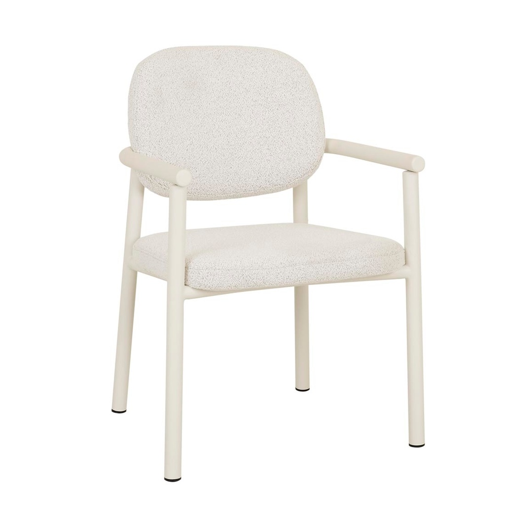 Lori Metal Frame Dining Armchair - Birch Boucle - Matt Bone