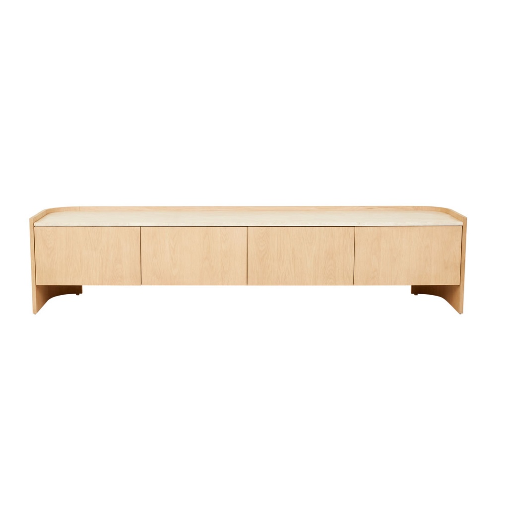 [TV-BILLIE-MAR-X-NATURAL-TRAVERTINE-SATIN-OAK] Billie Marble Entertainment Unit - Natural Travertine - Satin Oak