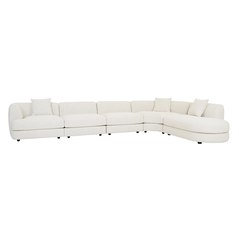Madrid Curve 5-Seater Sofa with Left Open End Chaise - Grey Speckle Boucle