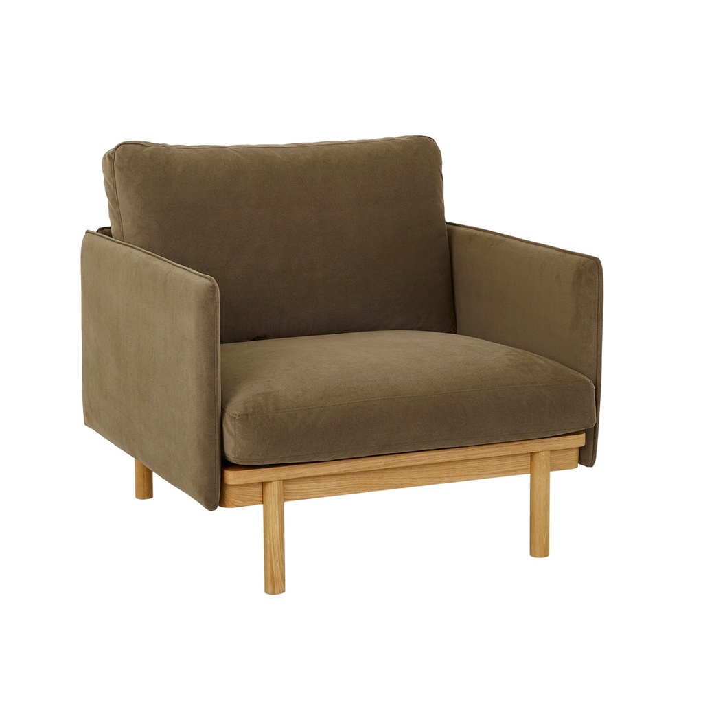 Tolv Pensive Sofa Chair - Olive Nano-Suede - Light Oak
