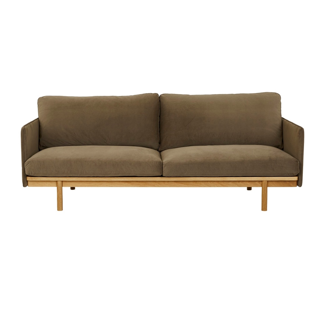 Tolv Pensive 2 Seater Sofa - Olive Nano-Suede - Light Oak