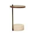 Natadora Society Marble Side Table - Natural Travertine - Smoked Oak