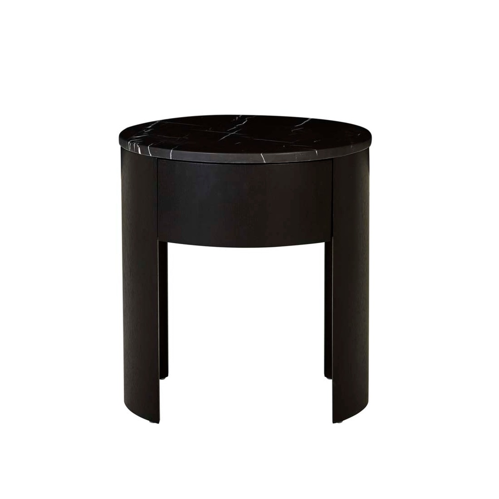 Oberon Crescent Marble Bedside - Matt Black Marble - Matt Dark Oak