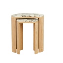 Oberon Curve Nest Marble Side Tables - Natural Ash - Matt Ocean Marble