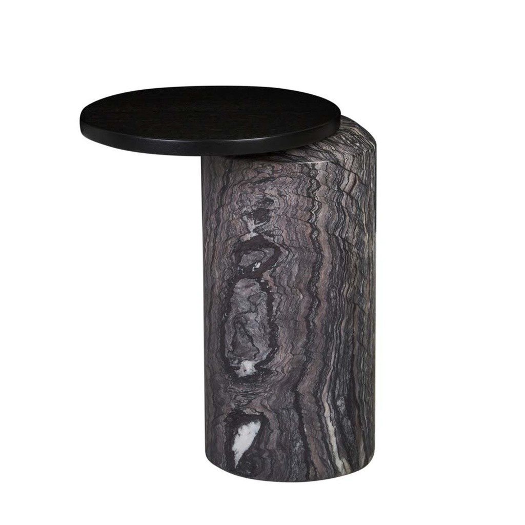 [PABLO-MARBLE-SIDE-TABLE-MATT-DARK-OAK-NATURAL-STORM-MARBLE-LTO-PAB-NATURAL-STORM-MARBLE] Pablo Marble Side Table - Matt Dark Oak - Natural Storm Marble