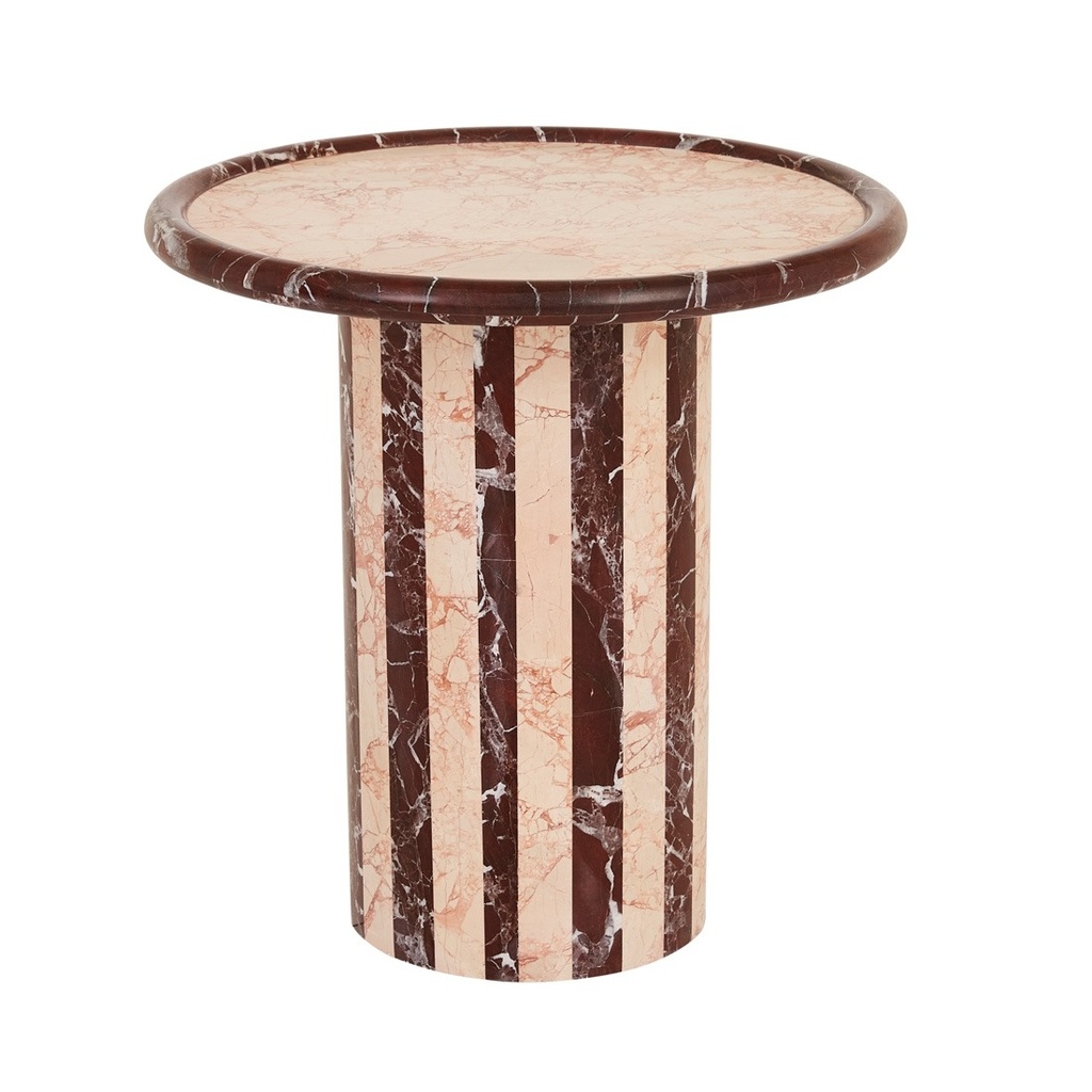[PIPPA-STRIPE-MARBLE-SIDE-TABLE-BLUSH-DAPPLE-SANGRIA-LTO-PIPPA-STR-MAR-SANGRIA] Pippa Stripe Marble Side Table - Blush Dannual - Sangria