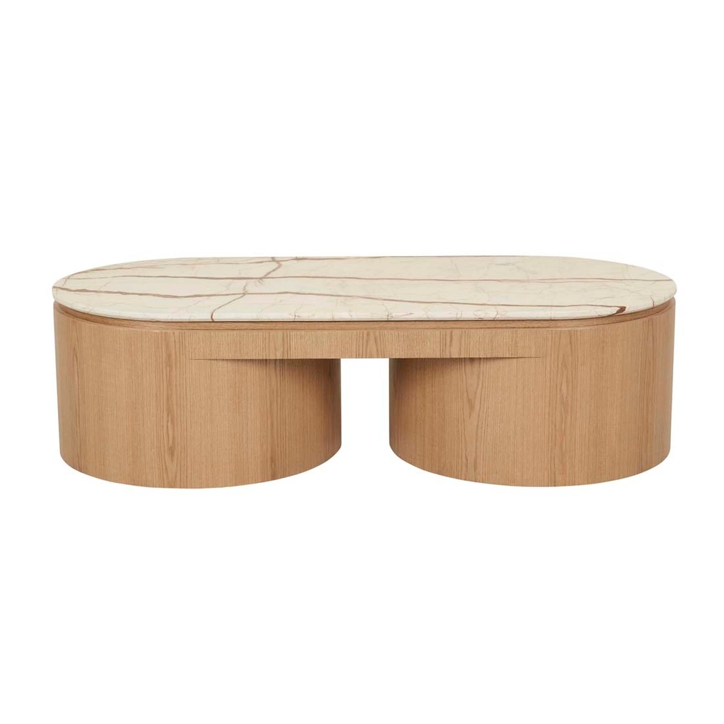 Pluto Oval Marble Coffee Table - Brown Vein Marble - Natural Ash