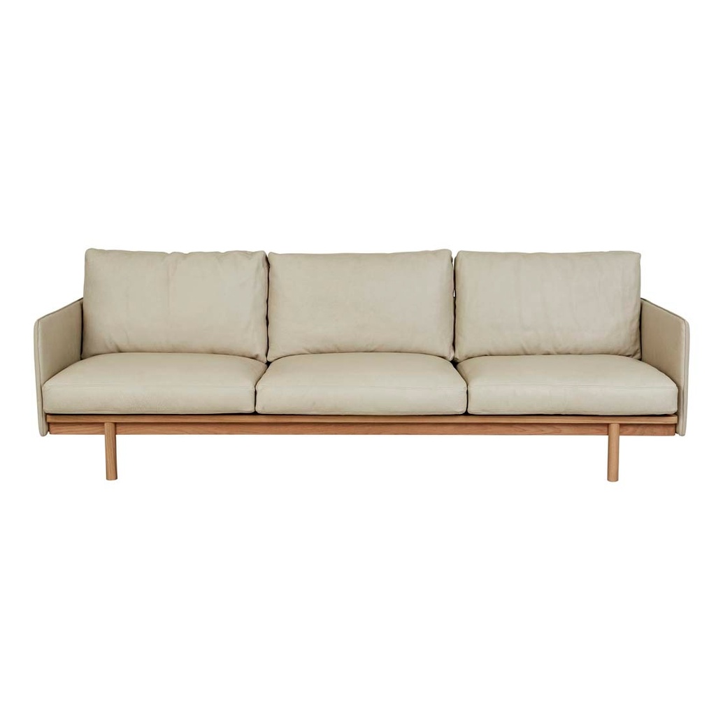Tolv Pensive 3 Seater Sofa - Limestone Leather - Light Oak