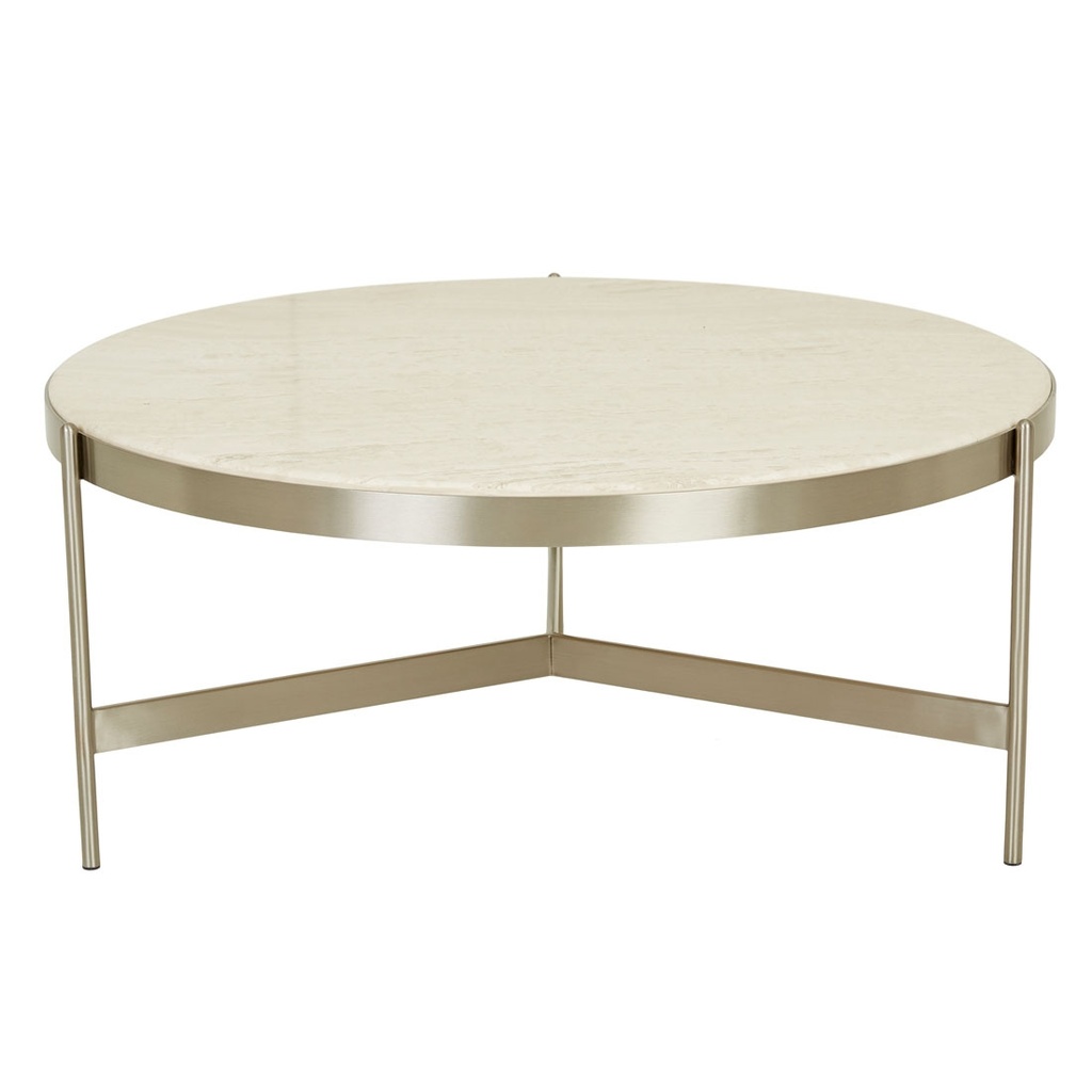 Venus Coffee Table - Natural Travertine - Brushed Stainless Steel