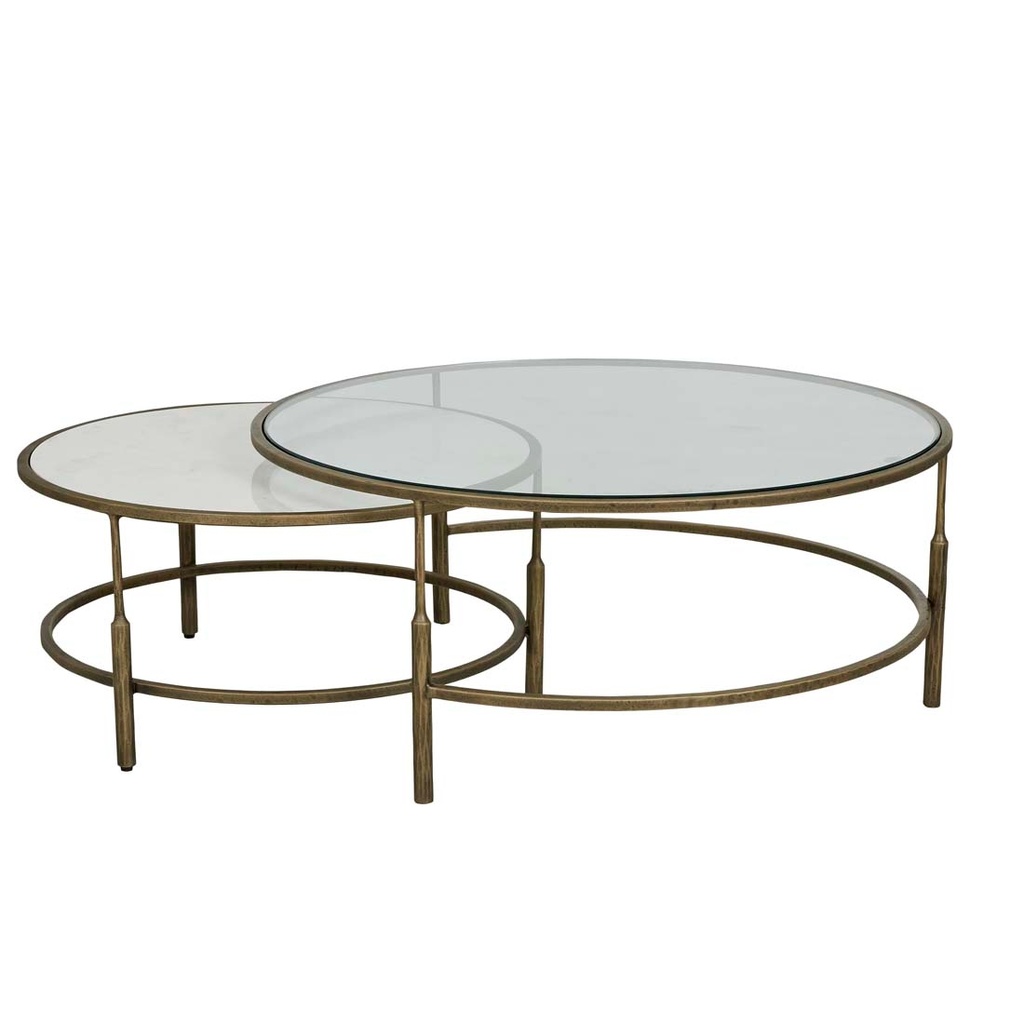 Verona Charm Nest of 2 Coffee Tables - White Marble - Antique Brass