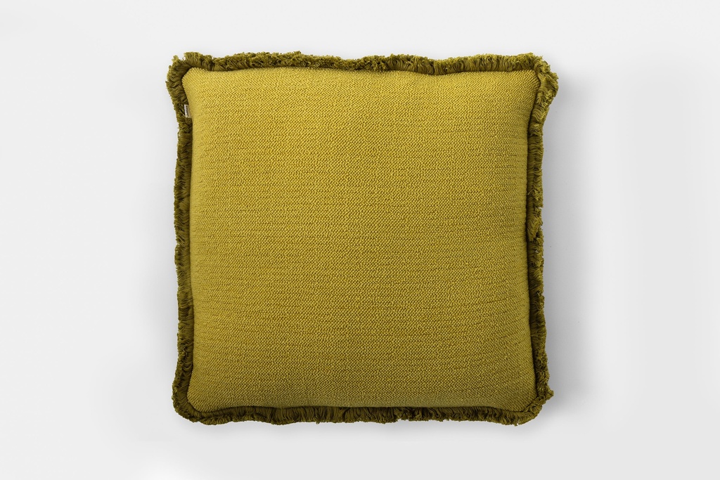 [PAN-62-QUI] Panama Square Cushion Quince & Green Fringe