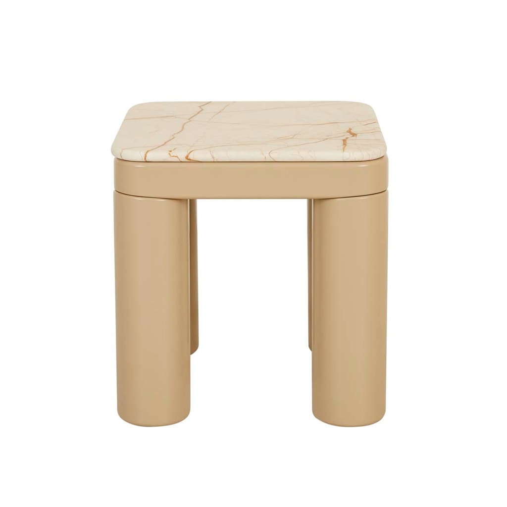 [LTS-FRANK-MAR-MATT-BROWN-VEIN-MARBLE-GLOSS-CAMEL] Frankie Marble Side Table - Matt Brown Vein Marble - Gloss Camel