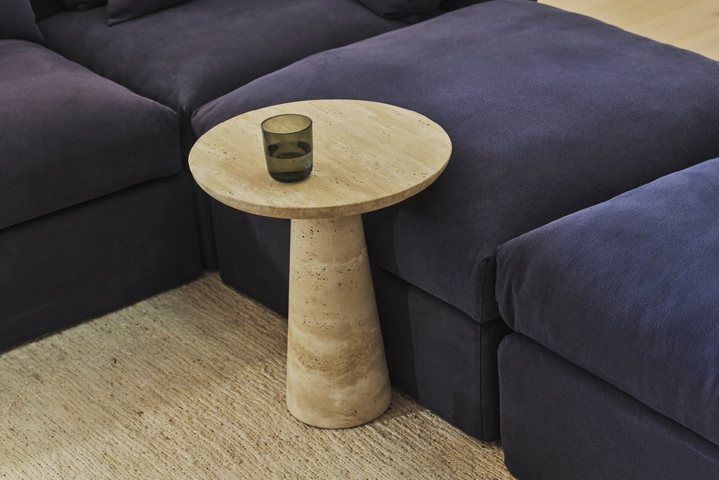 [1214M-1-74] Travertine Kora Side Table