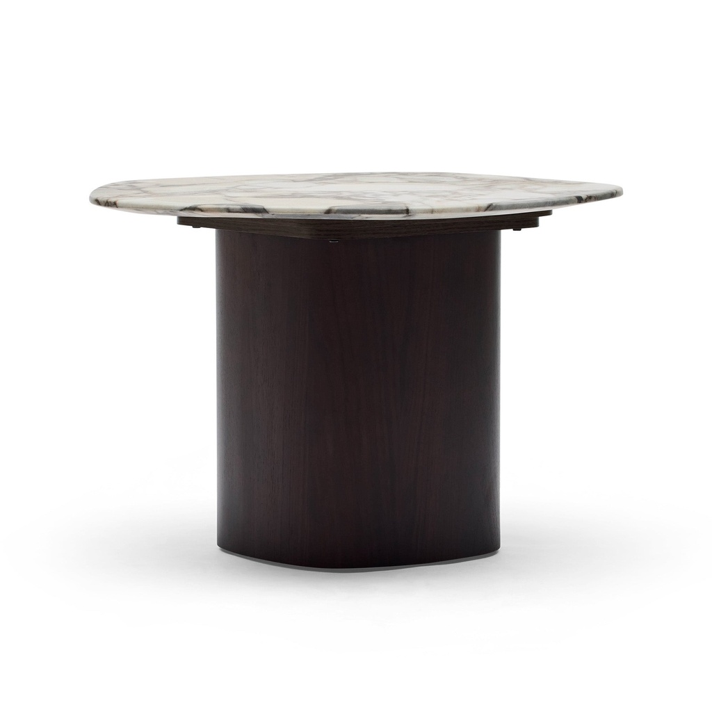 [I568] Lola Side Table Walnut Tempest Marble