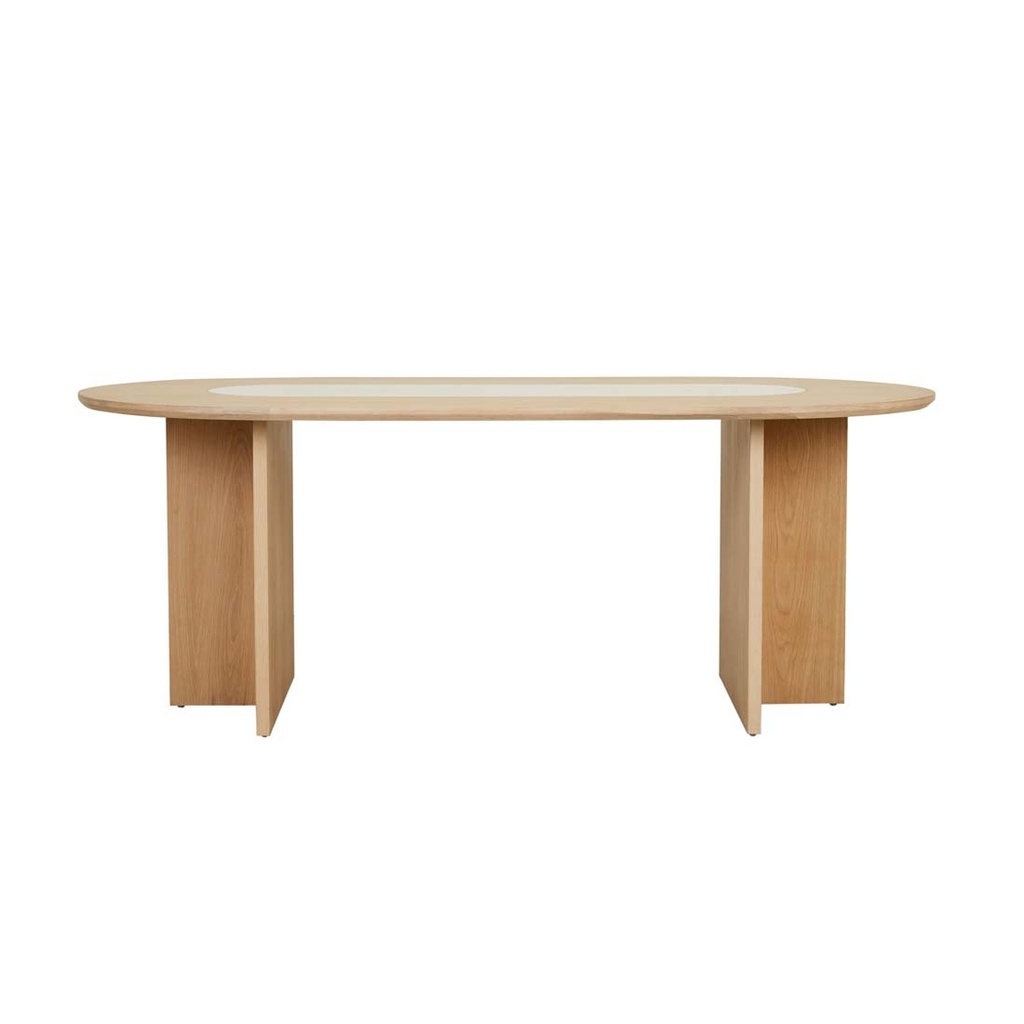 [ANTON-MARBLE-DINING-TABLE-SATIN-OAK-NATURAL-TRAVERTINE-DT-ANTON-MAR-X-NATURAL-TRAVERTINE] Anton Marble Dining Table - Satin Oak - Natural Travertine