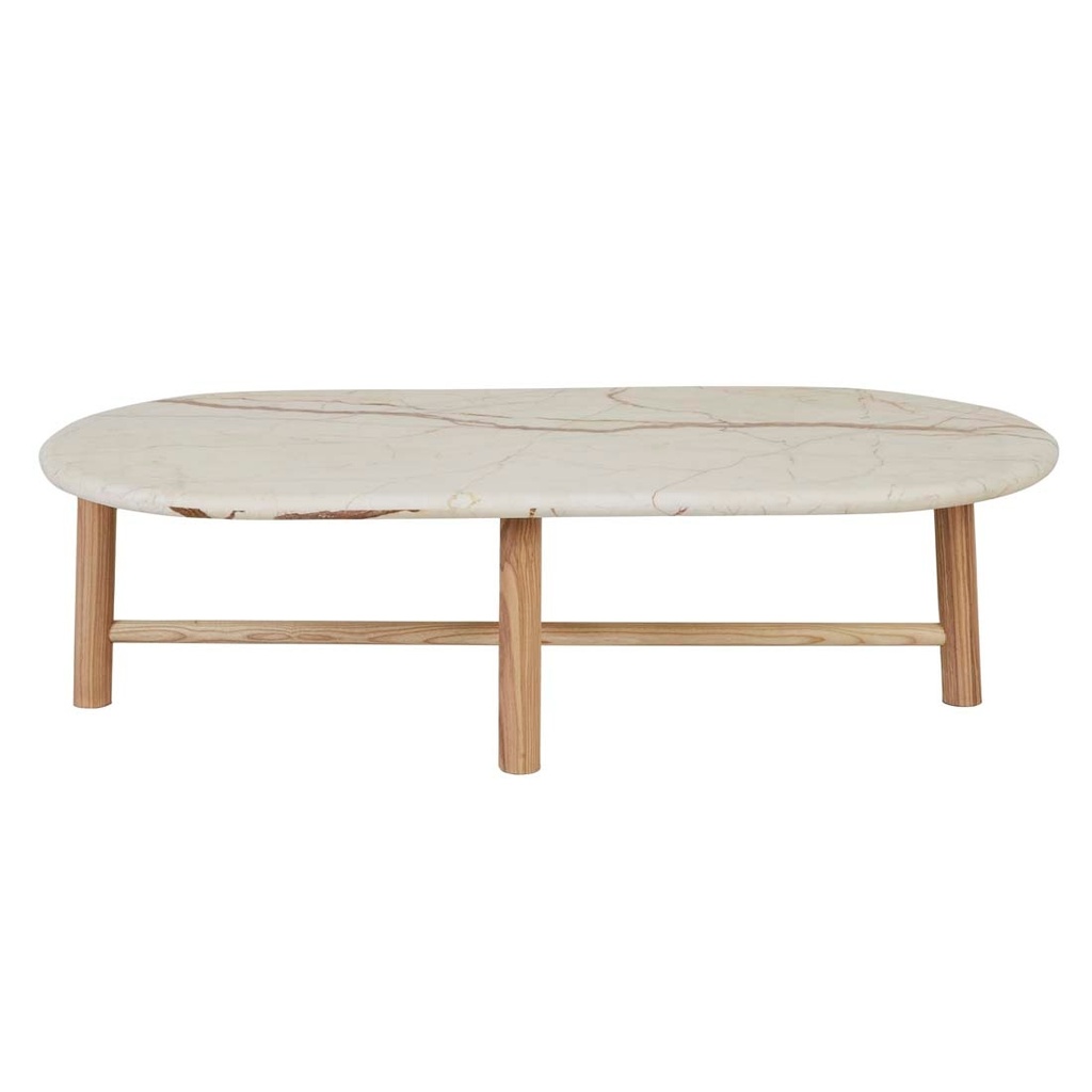 [ARTIE-OVAL-MARBLE-COFFEE-TABLE-BROWN-VEIN-MARBLE-NATURAL-ASH-CT-ART-OVL-MAR-NATURAL-ASH] Artie Oval Marble Coffee Table - Brown Vein Marble - Natural Ash