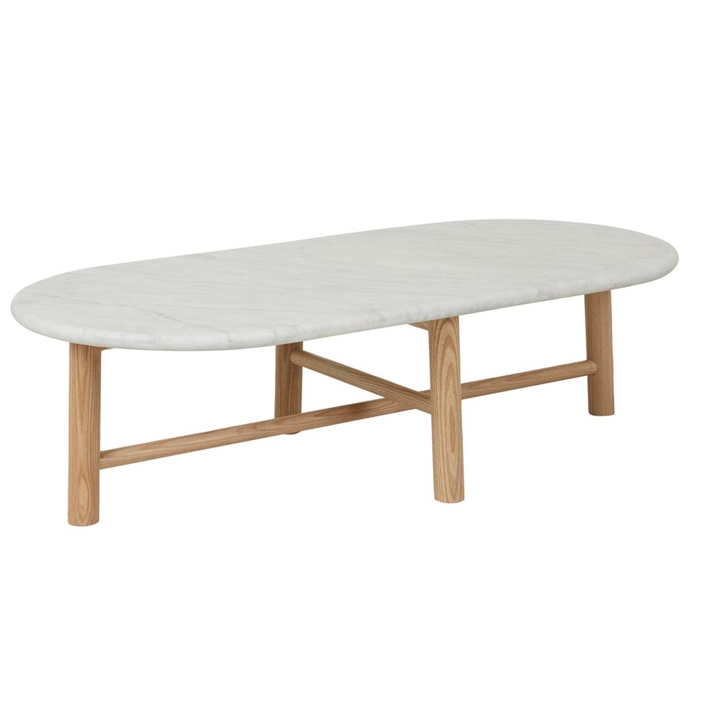 [ARTIE-OVAL-MARBLE-COFFEE-TABLE-MATT-WHITE-MARBLE-NATURAL-ASH-CT-ART-OVL-MAR-NATURAL-ASH] Artie Oval Marble Coffee Table - Matt White Marble - Natural Ash