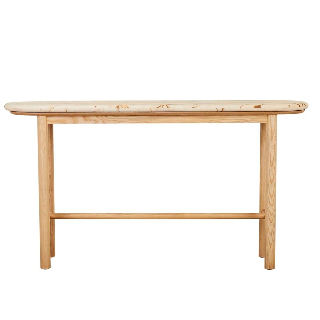 [ARTIE-OVAL-MARBLE-CONSOLE-MATT-BROWN-VEIN-MARBLE-NATURAL-ASH-CONS-ART-OVL-MAR-NATURAL-ASH] Artie Oval Marble Console - Matt Brown Vein Marble - Natural Ash