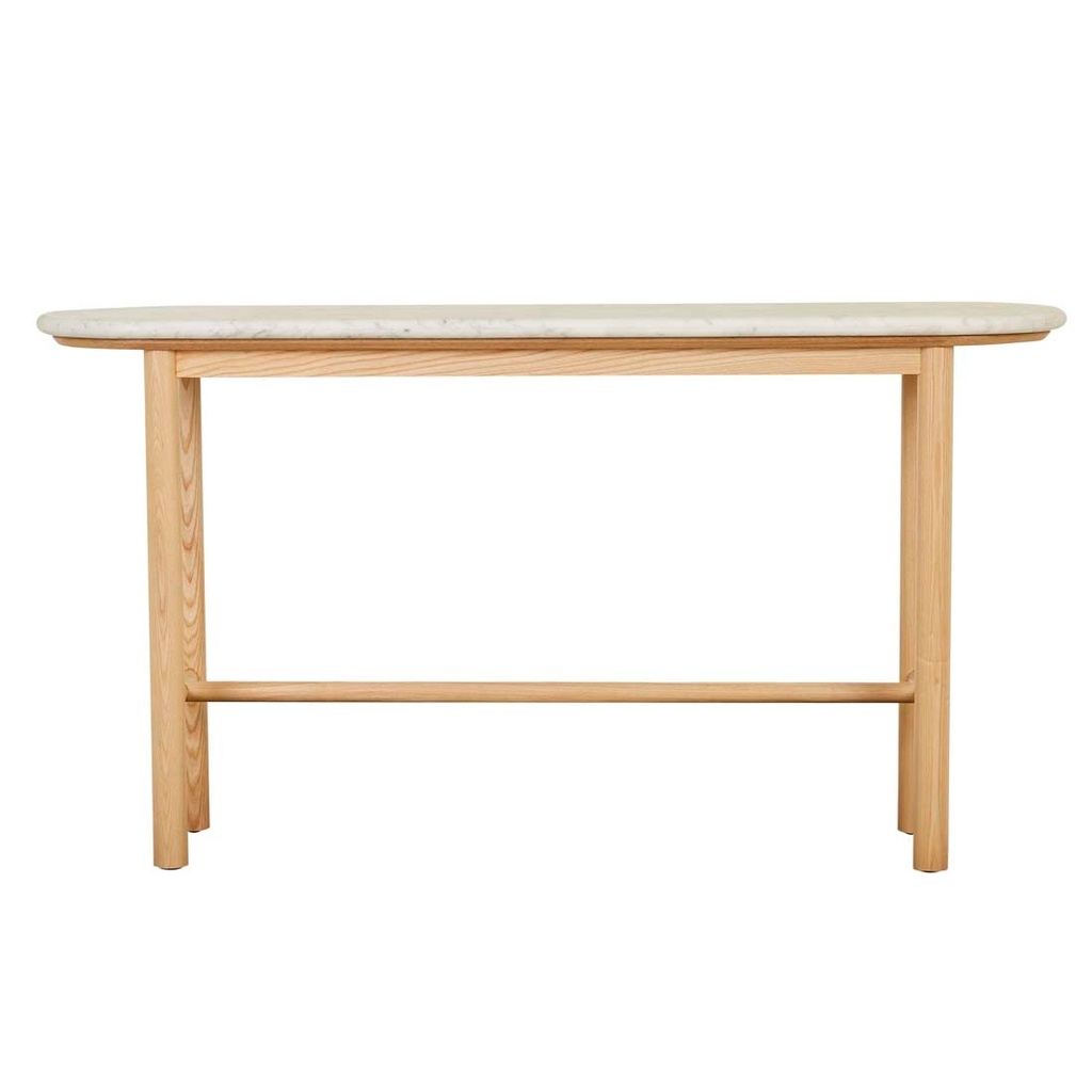 [ARTIE-OVAL-MARBLE-CONSOLE-MATT-WHITE-MARBLE-NATURAL-ASH-CONS-ART-OVL-MAR-NATURAL-ASH] Artie Oval Marble Console - Matt White Marble - Natural Ash