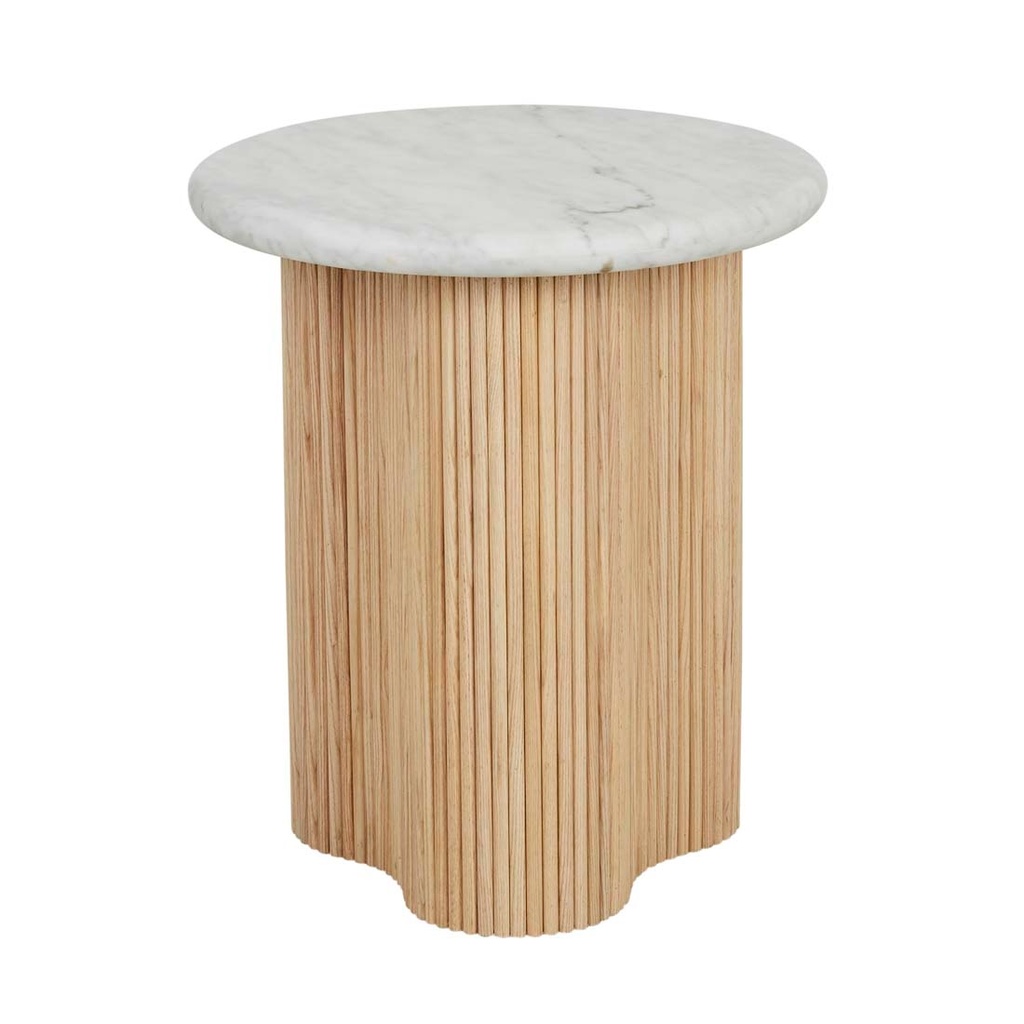 [ARTIE-WAVE-RIPPLE-SIDE-TABLE-MATT-WHITE-MARBLE-NATURAL-ASH-LTO-ART-WAV-RIP-NATURAL-ASH] Artie Wave Ripple Side Table - Matt White Marble - Natural Ash