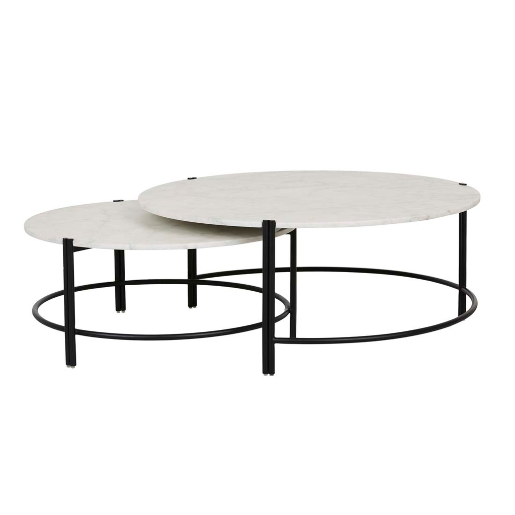 [ATLAS-TWIN-NEST-COFFEE-TABLE-MATT-WHITE-MARBLE-BLACK-METAL-CTO-ATLAS-TWIN-NEST-BLACK-METAL] Atlas Twin Nest Coffee Table - Matt White Marble - Black Metal