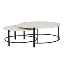 Atlas Twin Nest Coffee Table - Matt White Marble - Black Metal