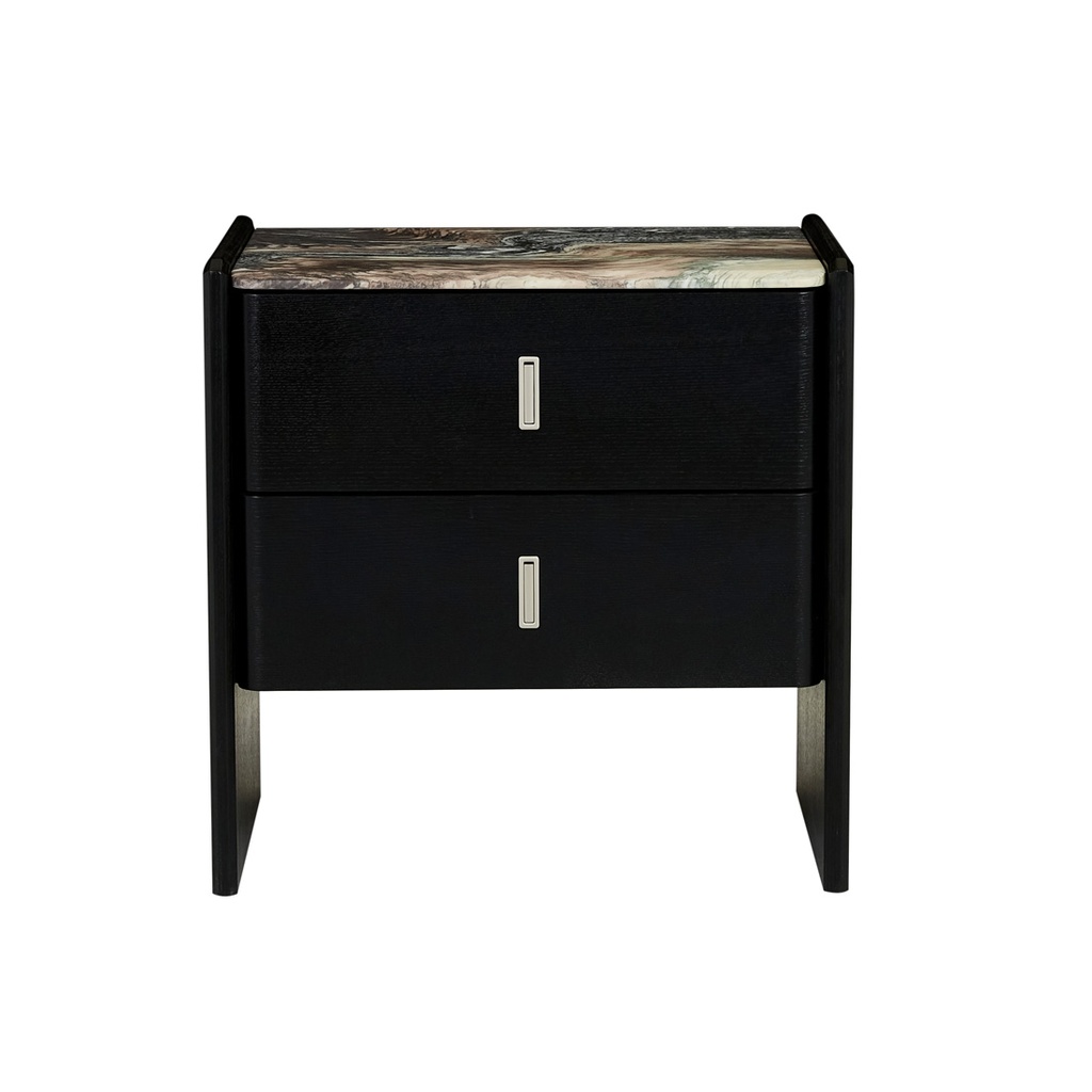 [PEARCE-MARBLE-2-DRAWER-TALL-BEDSIDE-MATT-STORM-MARBLE-BLACK-OAK-SIDE-PEARCE-MAR-2DW-TALL-BLACK-OAK] Pearce Marble 2 Drawer Tall Bedside - Matt Storm Marble - Black Oak